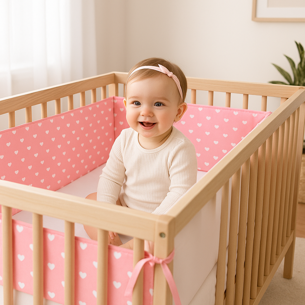 tour de lit bebe rose coeurs fillette