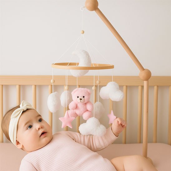 Mobile bébé ourson rose j'attrape