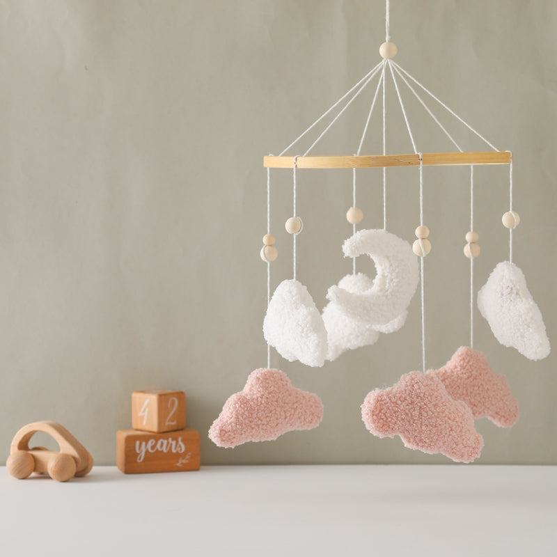 mobile lit bébé céleste nuage rose photo