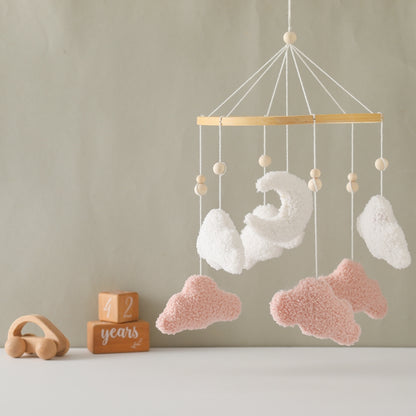 mobile lit bébé céleste nuage rose photo