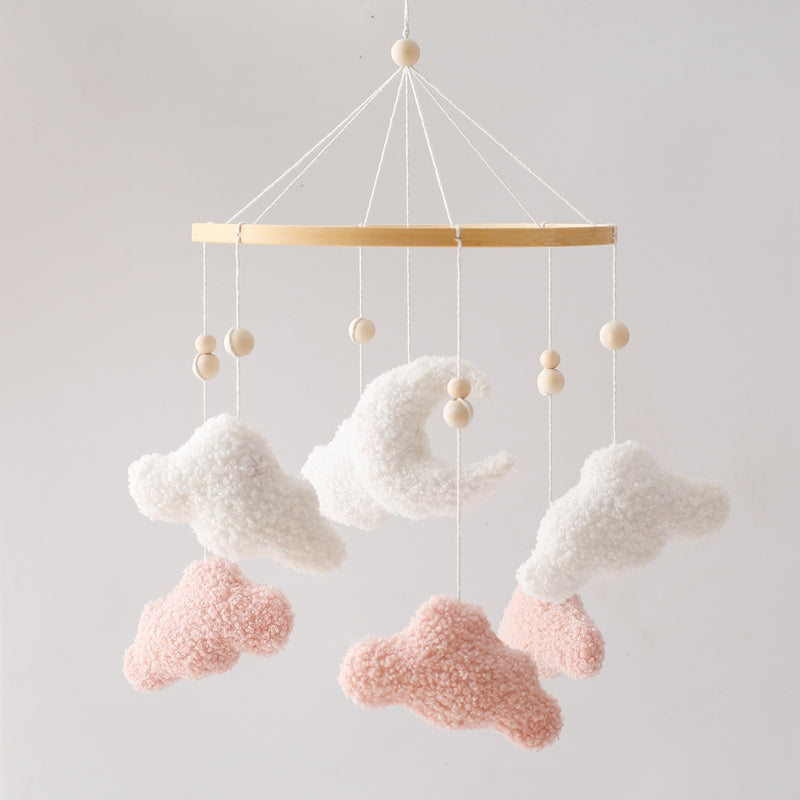 mobile lit bébé céleste nuage rose suspendu