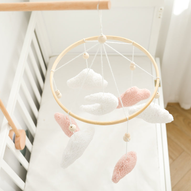 mobile lit bebe celeste nuage rose vue