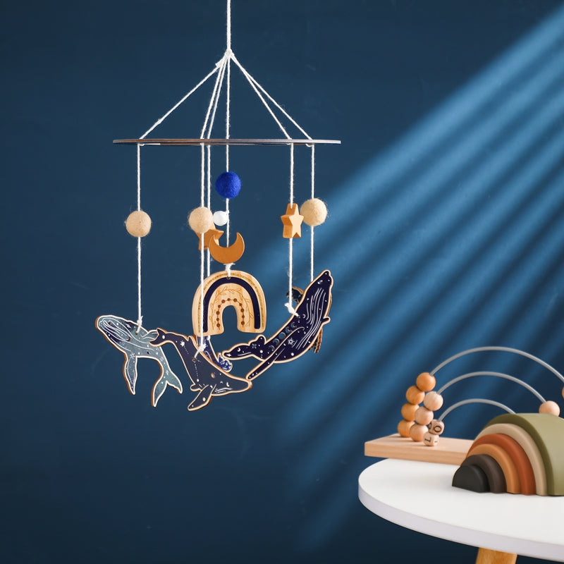 mobile musicale baleine bois mur bleu