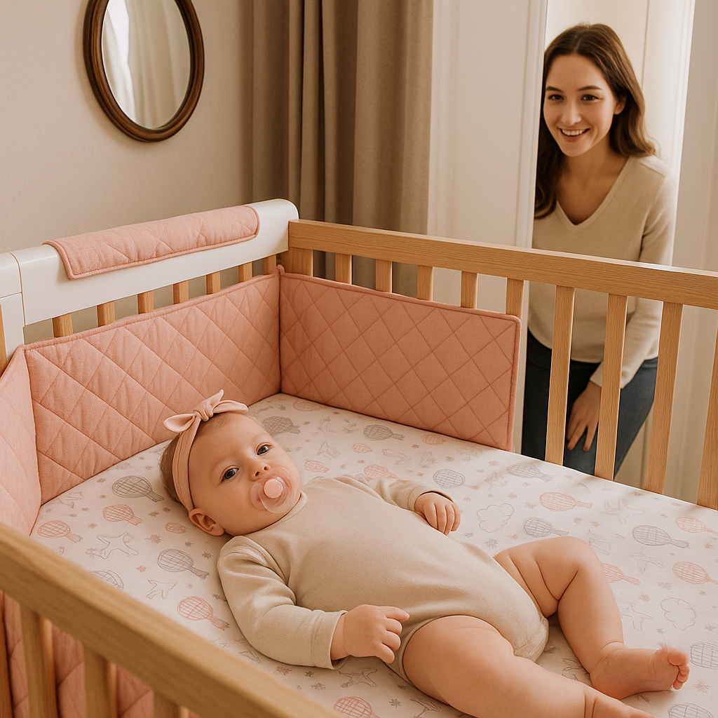 tour de lit pour bebe fille avec tétine et maman