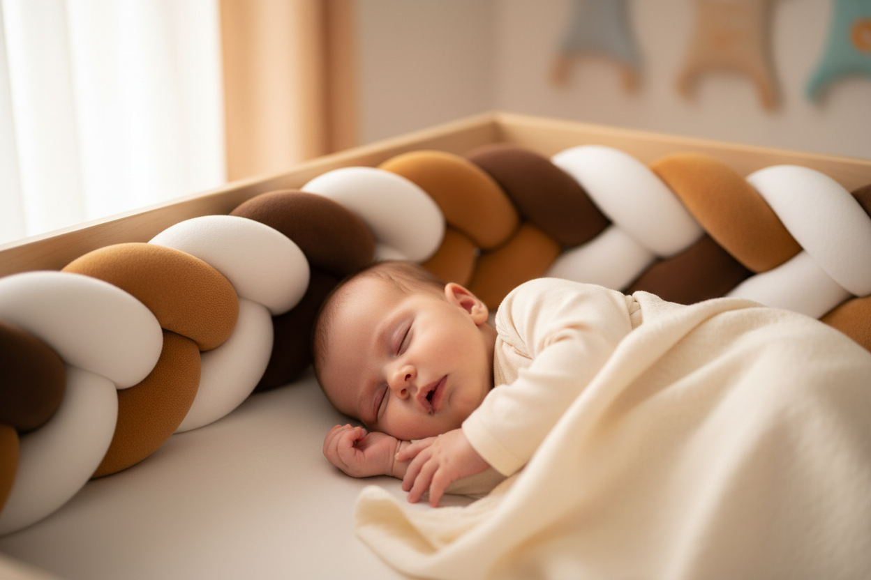 tour de lit tresse bébé dort