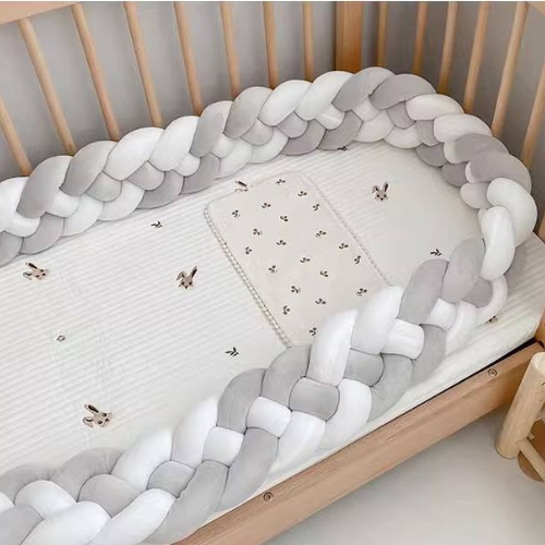 tresse de lit bébé 4 brins gris blanc ouvert