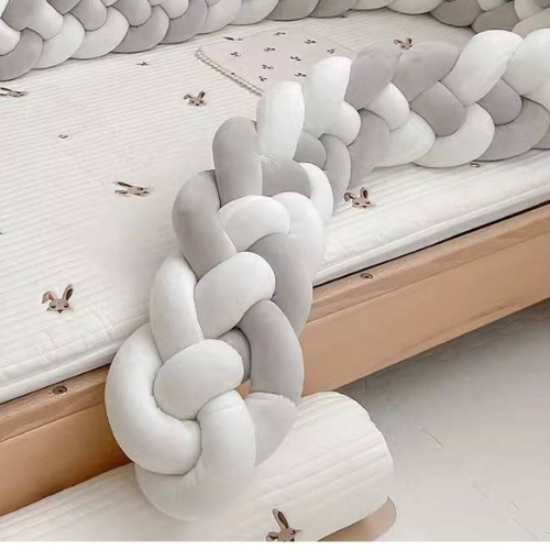 tresse de lit bébé 4 brins gris blanc tombante